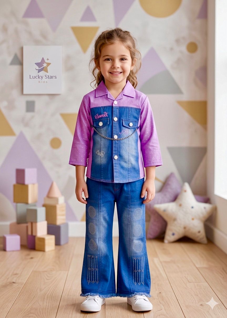 Stylish dress shirt with jeans pant dress for girls