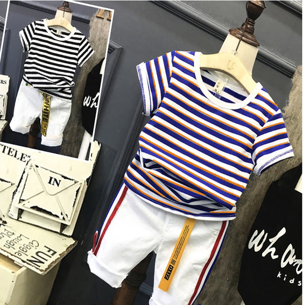 Summer Kid’s Short Sleeve T-shirt Classic Striped Top for Boys and Girls