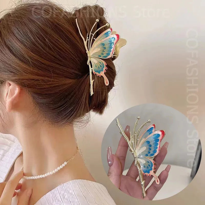 Elegant butterfly hair claw large metal clip for girls