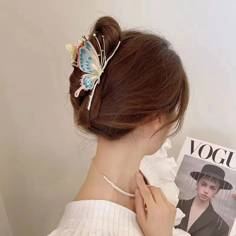 Elegant butterfly hair claw large metal clip for girls