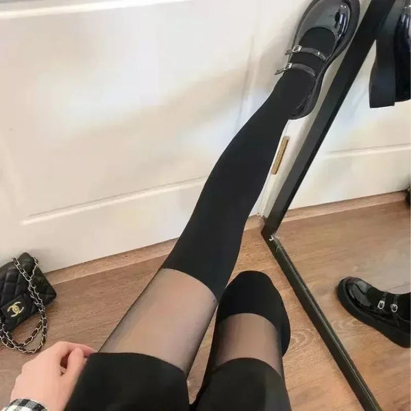 Thin splicing tall top over knee tights for girls