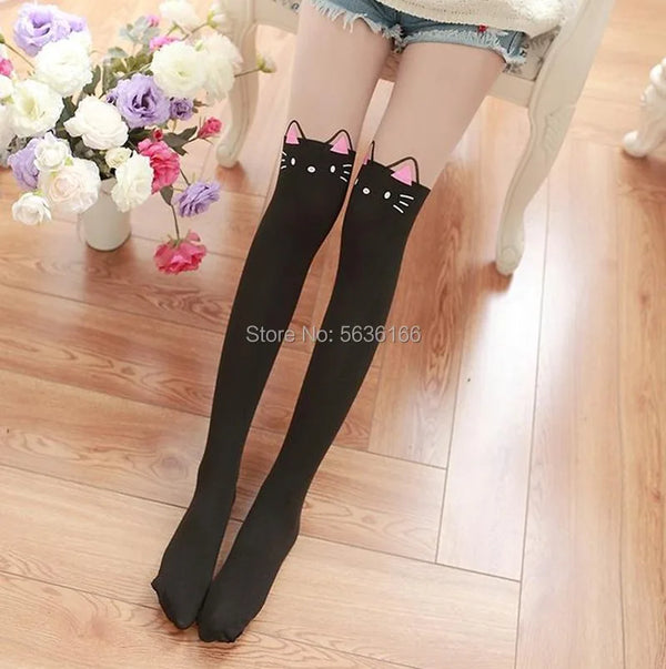 Cartoon cat print thin hosier tatto stocking legging for girls