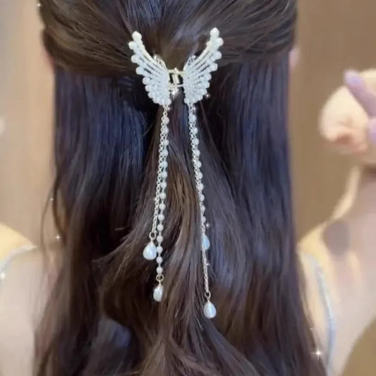 Butterfly pearl tassel hair pin for girls