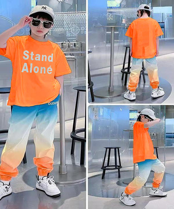 Korean style long trouser with glitter shirt dress for boys