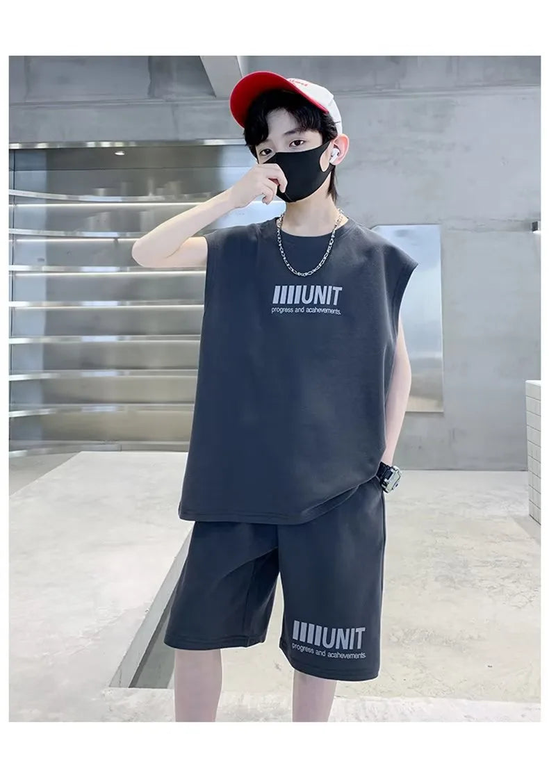 Casual outfit sleeveless shirt+short 2 pcs dress for boys