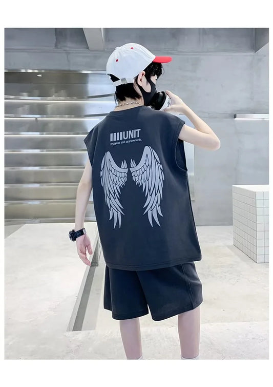 Casual outfit sleeveless shirt+short 2 pcs dress for boys