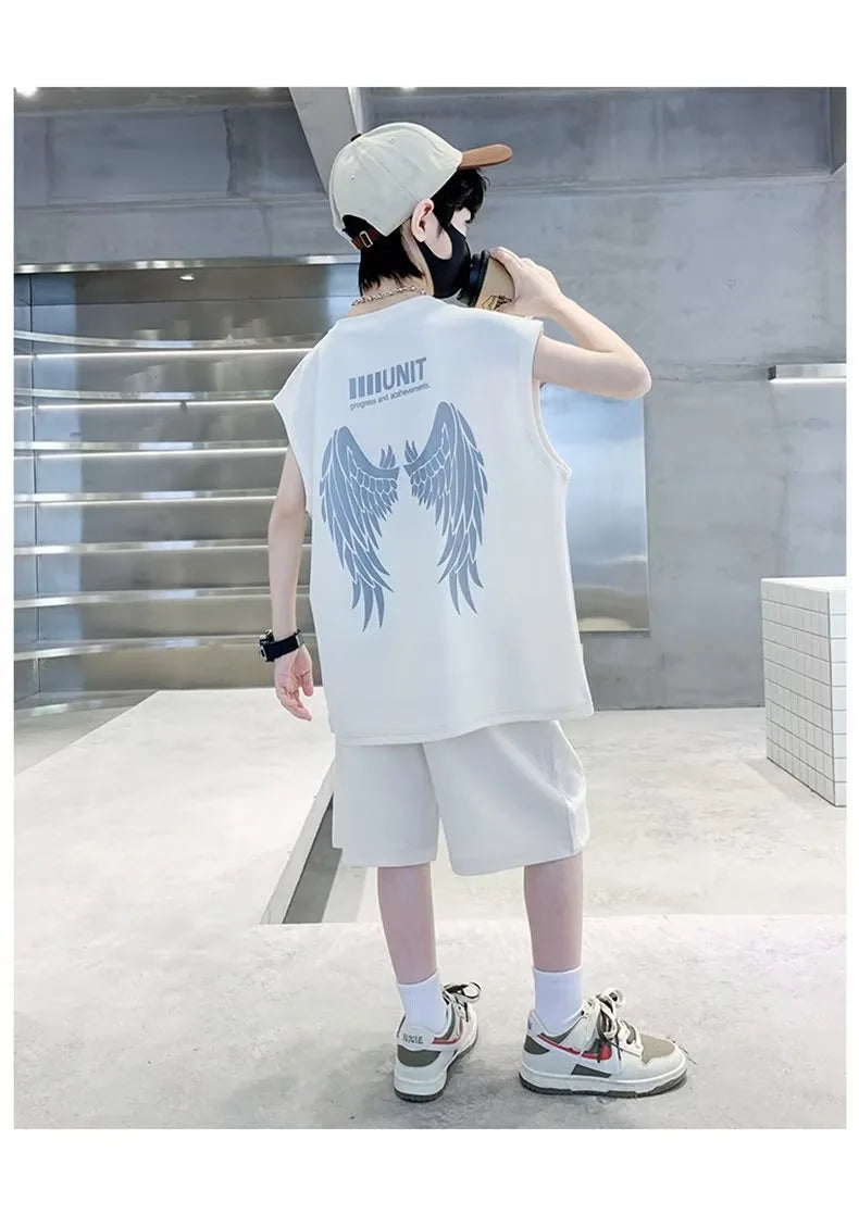 Casual outfit sleeveless shirt+short 2 pcs dress for boys