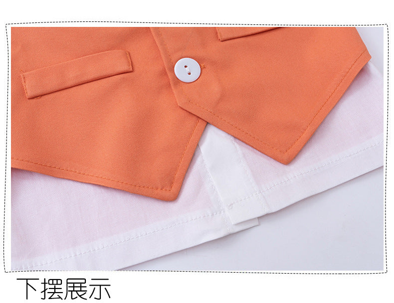 4186 Fake jacket style shirt with short+bow 3 pcs dress for boys