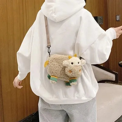 Crossbody bag cartoon cow shape with belt for girls