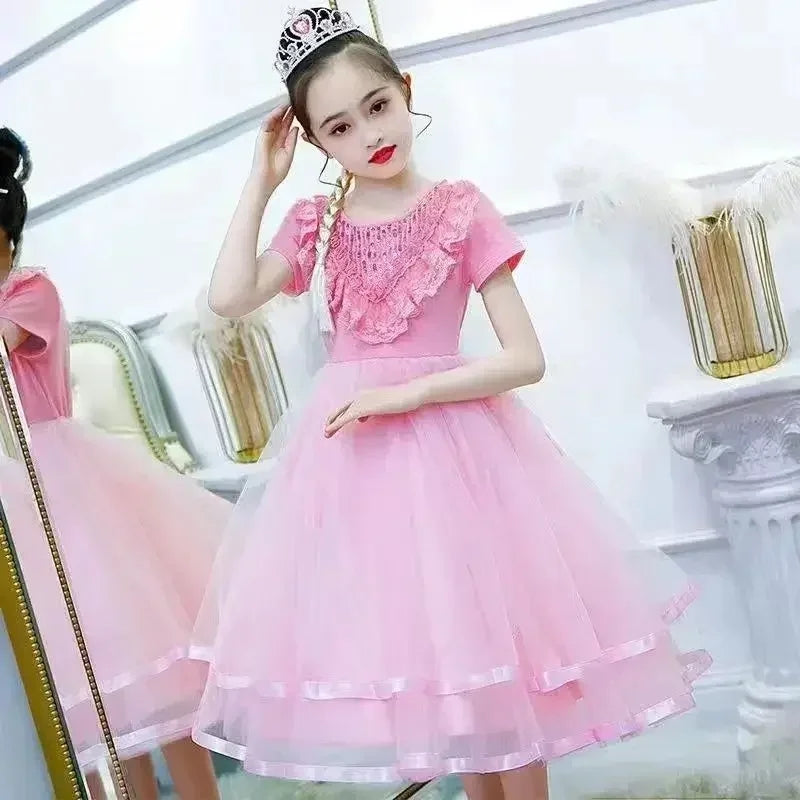 Stylish round neck sequin frock for girls