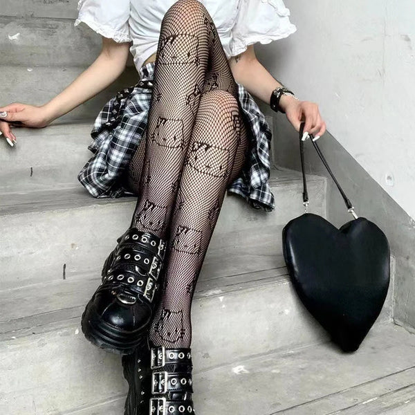 Cat style bottom hollow mesh tights for girls