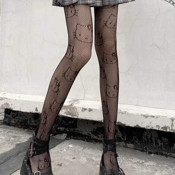 Cat style bottom hollow mesh tights for girls
