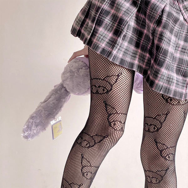 Cat style bottom hollow mesh tights for girls