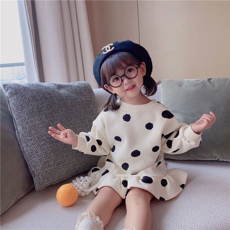 Baby clothes polka dot and strawberry clothe casual fleece dress for girls
