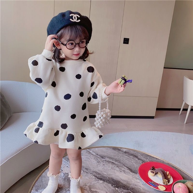Baby clothes polka dot and strawberry clothe casual fleece dress for girls