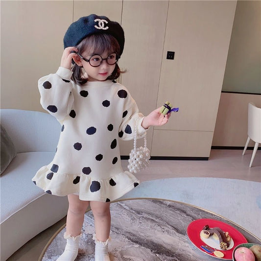 Baby clothes polka dot and strawberry clothe casual fleece dress for girls