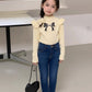 Kids fashion top knotbow pinted shirt with jeans pant dress for girls