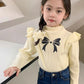 Kids fashion top knotbow pinted shirt with jeans pant dress for girls