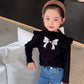 Kids fashion top knotbow pinted shirt with jeans pant dress for girls