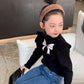 Kids fashion top knotbow pinted shirt with jeans pant dress for girls