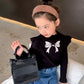 Kids fashion top knotbow pinted shirt with jeans pant dress for girls