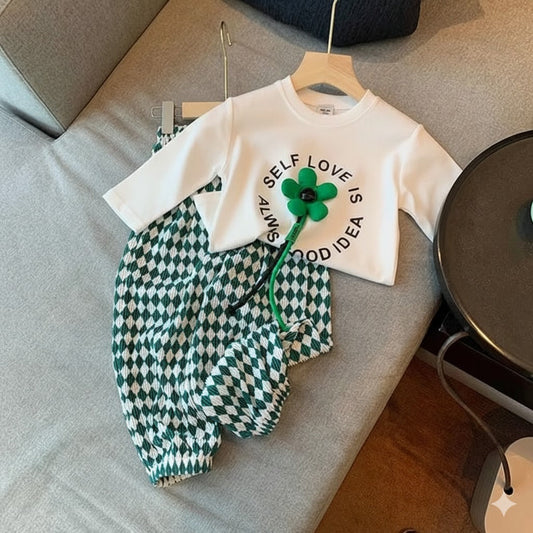 Kids clothing flower round full sleeve shirt + thin mosquito trouser for girls