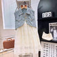 Denim sleeveless jacket with lace 2 pcs dress for girls