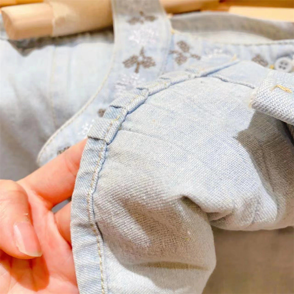 Girls Shoulder Straps Top look Embroidered  With Lose Trousers