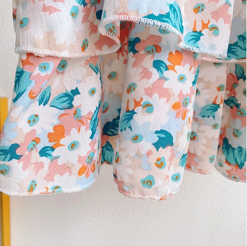 New fashion flower sling top+bow and pant 3 pcs dress for grils