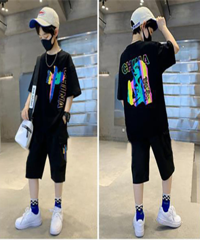 Casual Short Sleeved Sportswear Set for Children Teenagers Boys 2-piece Set for Children with fighter jet print