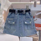 kids clothing embroidered top shirt with denim skirt + belt dress for girls
