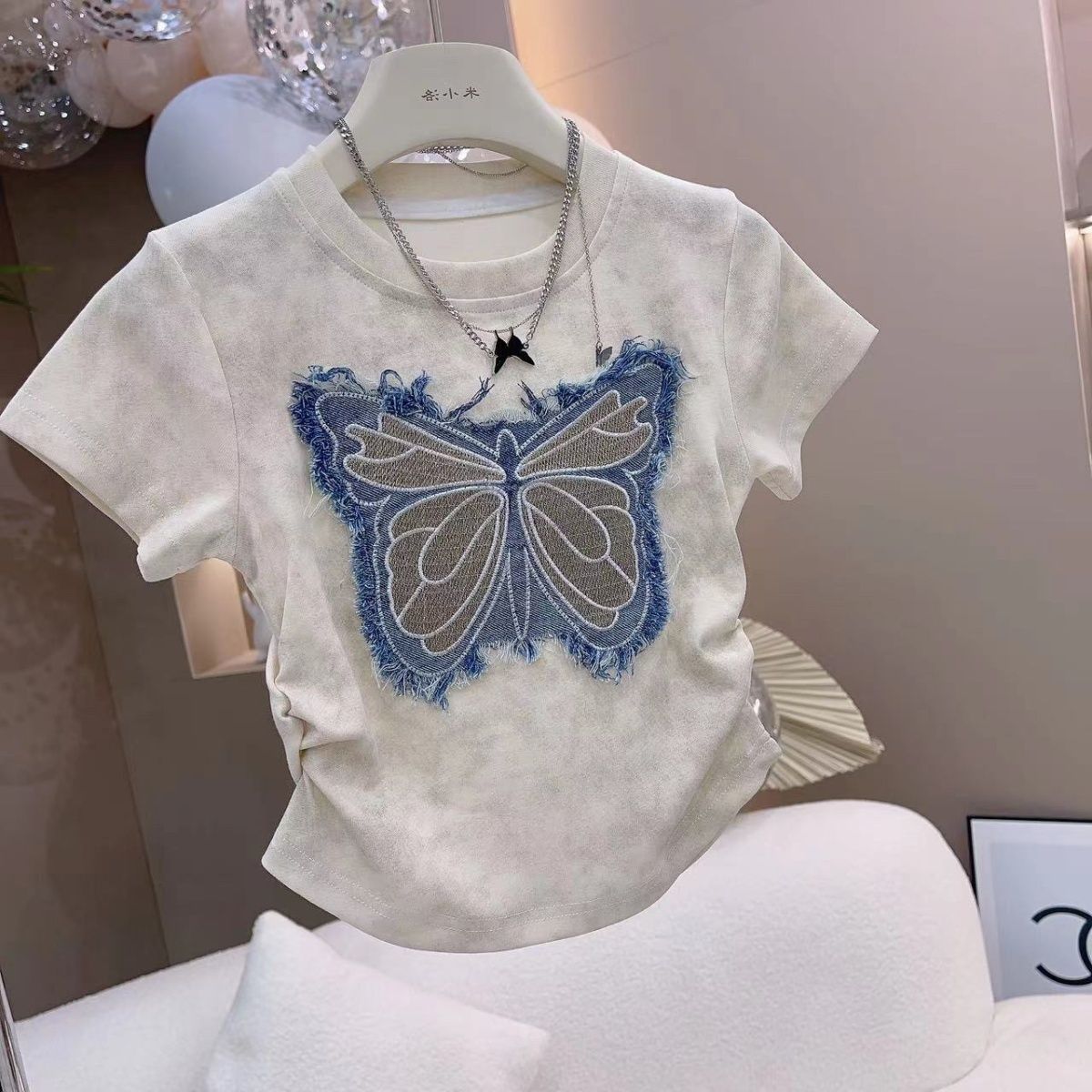 kids clothing embroidered top shirt with denim skirt + belt dress for girls