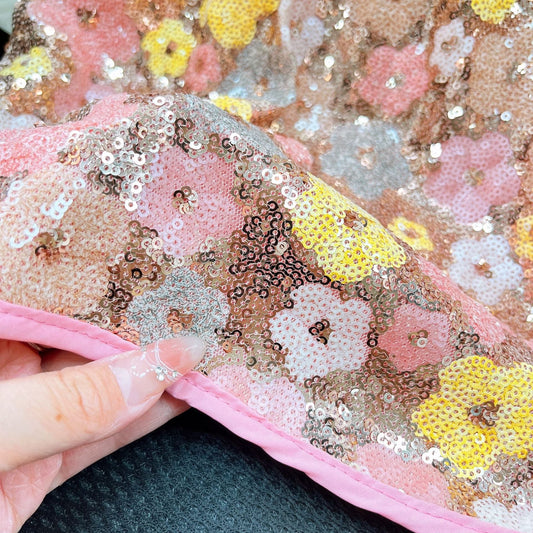 Drawstring top+floral sequin skirt 2 pcs dress for girls