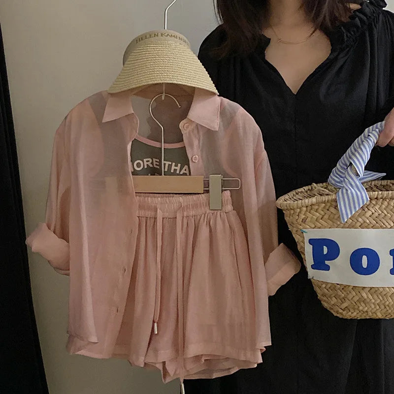 Breathable three piece set full sleeve shirt + vest + short dress girls
