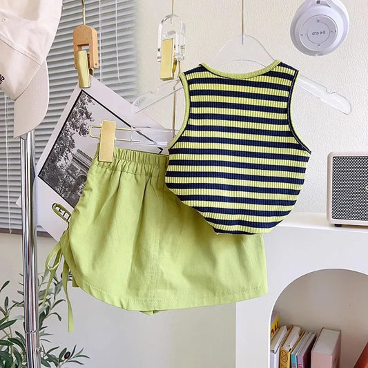 4565 New strpied fashion shirt with losse short dress for girls