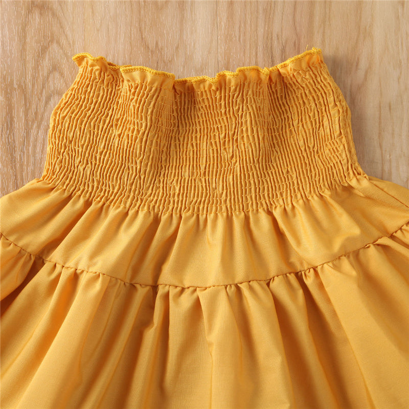 Off shoulder ruffle top shirt elastic waist + hair Band dress 3 piece dress for girls