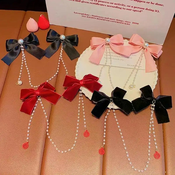Bow hair pin tassel pearl for girls