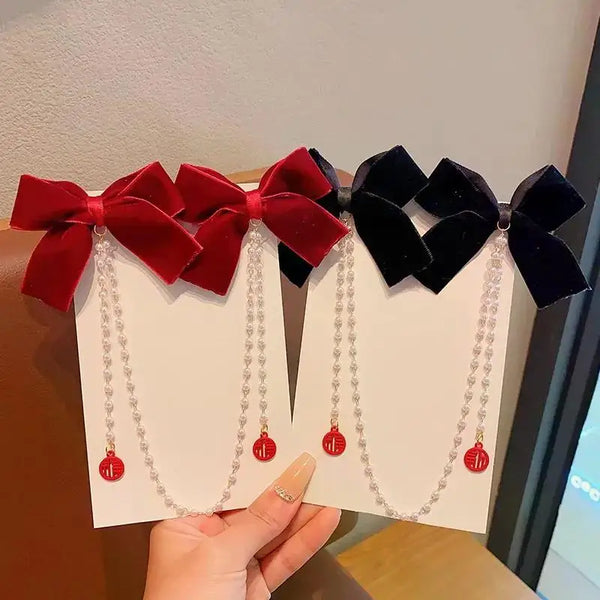 Bow hair pin tassel pearl for girls
