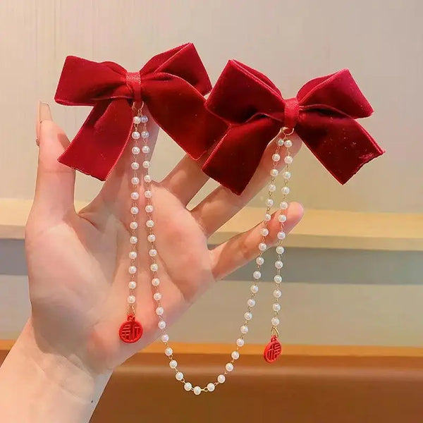 Bow hair pin tassel pearl for girls
