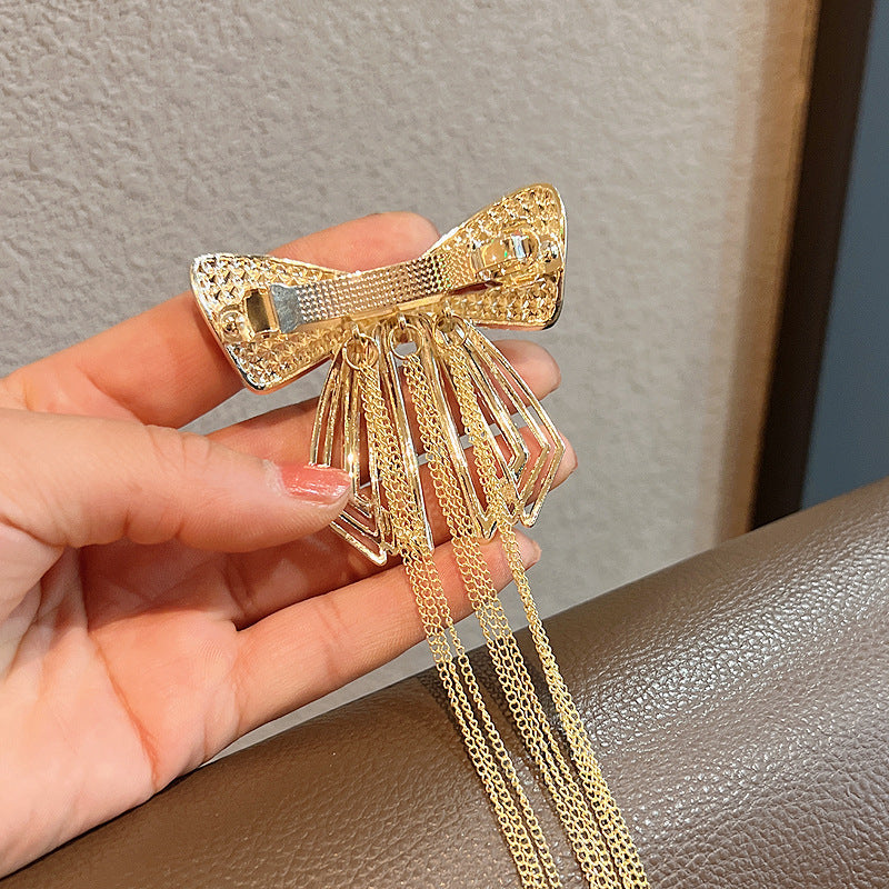 Diamond bow rhinestone tassel hairl clip for girls