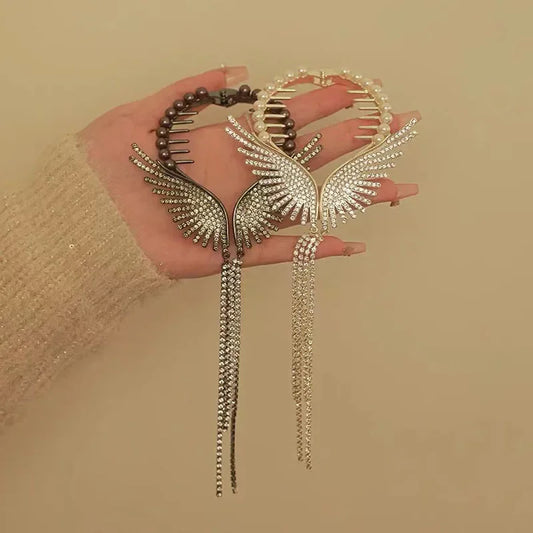 Wings pearl rhinestone hair clip for girls