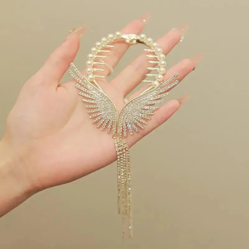 Wings pearl rhinestone hair clip for girls