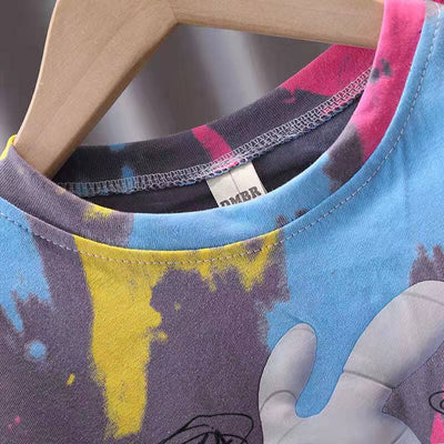 Kids clothing astronaut rabbit print top with trouser 2 piece dress for girls and boys