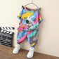 Kids clothing astronaut rabbit print top with trouser 2 piece dress for girls and boys