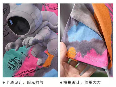 Kids clothing astronaut rabbit print top with trouser 2 piece dress for girls and boys