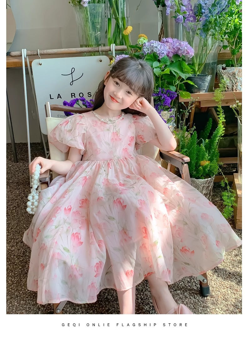 Western frock half sleeve floral printed frock for girls