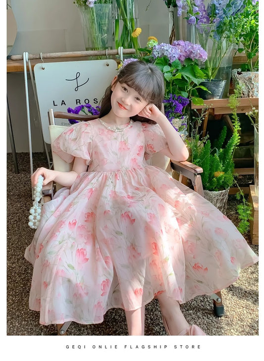 Western frock half sleeve floral printed frock for girls