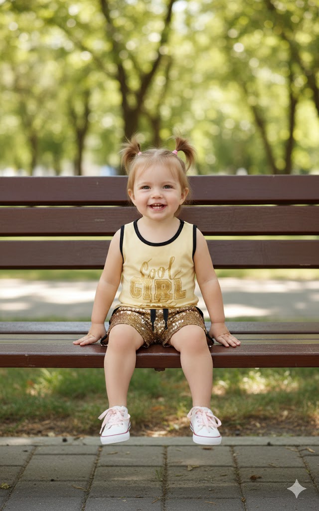 Cool Girl Printed Sleeveless Shirt with Sequins Shorts Summer Dress for Girls