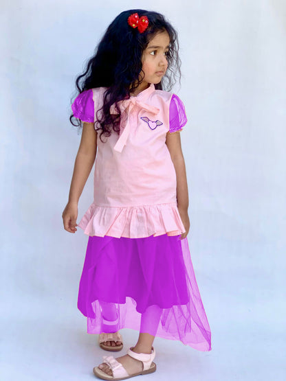Stylish Net Skirt And Cotton Shirt (2PC)