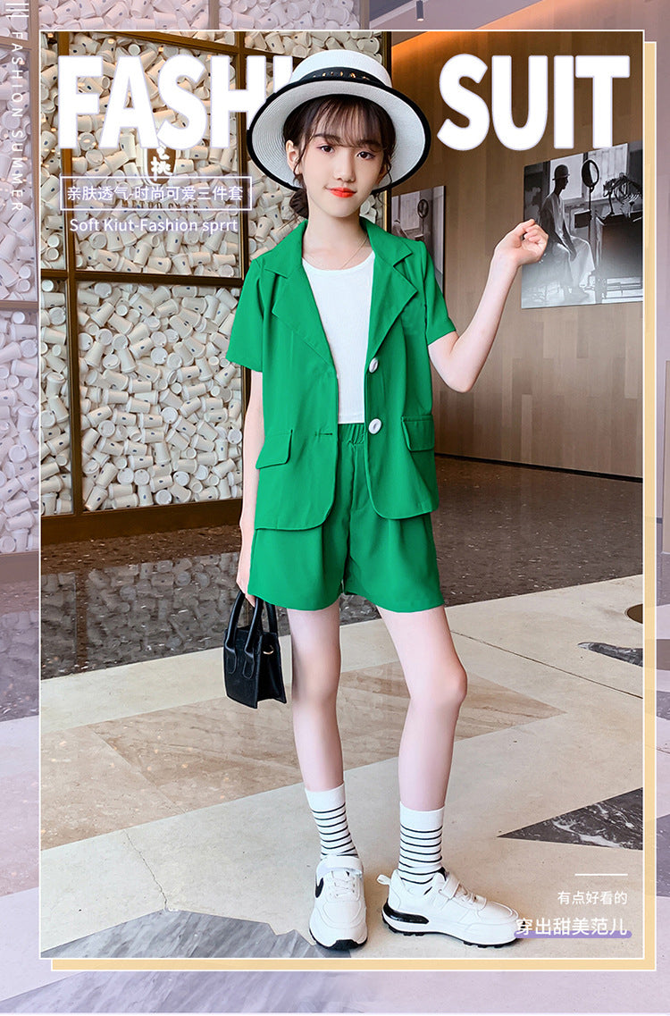 3pcs casual style coat+shirt with short Formal Dress for boys and girls